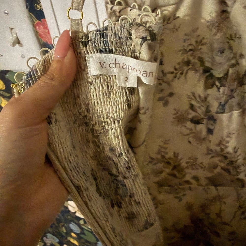 V. Chapman Cream Floral Mini Dress with Blue and Brown Accents - Picture 2 of 3